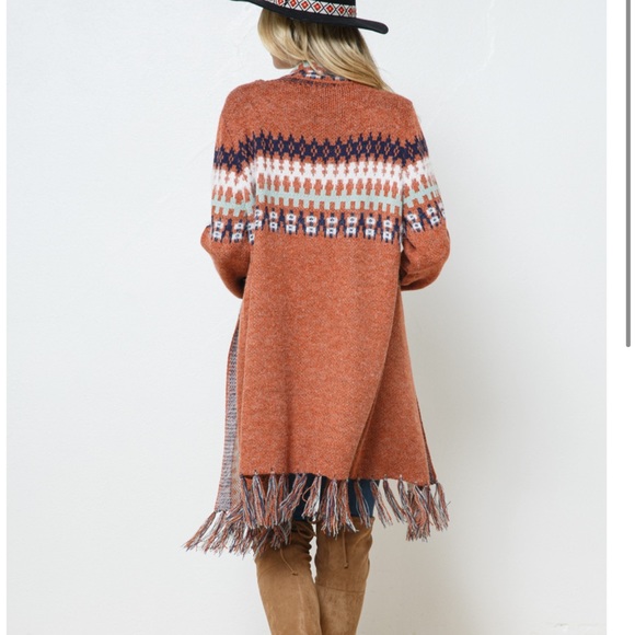 HPππ NEW Aztec Fringe Long Sleeve Fuzzy Open Long Cardigan - Picture 4 of 10